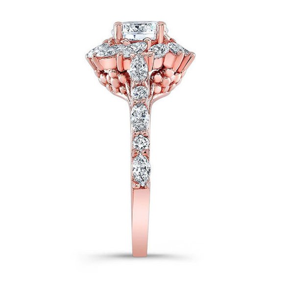NEW Rose Gold Marquis Round Diamond Flower Ring - Picture 3 of 7